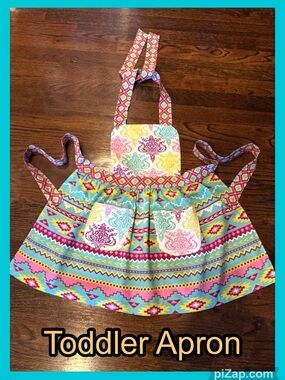 🩷Kids Multicolor Patterned Tailored Girl’s Apron - Pink, Teal & Yellow -Sz 3-4T